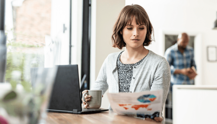 Girl with laptop and coffee feature